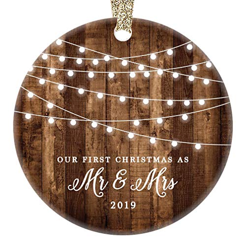 Product Cover First Christmas as Mr & Mrs Ornament 2019 Rustic 1st Year Married Newlyweds 3