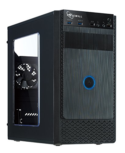 Product Cover ROSEWILL Micro ATX Mini Tower Computer Case, Black Steel and plastic computer case with 1x 120mm front fan and 1x 80mm rear fan, Front I/O and 2x USB 3.0 with transparent side panel (FBM-X1)