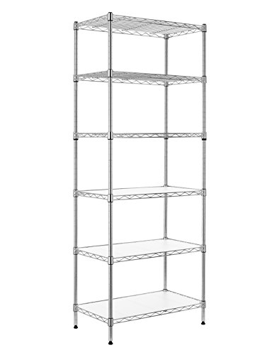 Product Cover Finnhomy 6-Tier Wire Shelving Unit Adjustable Steel Wire Rack Shelving 6 Shelves Steel Storage Rack or Two 3 Tier Shelving Units with PE mat and Stable Leveling Feet, Chrome