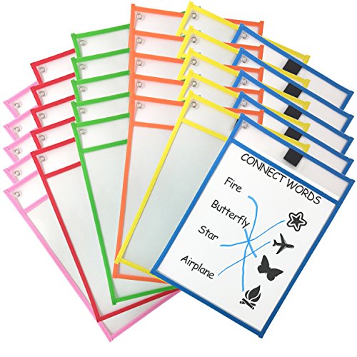 Product Cover Clipco Dry Erase Pocket Sleeves Assorted Colors (30-Pack)