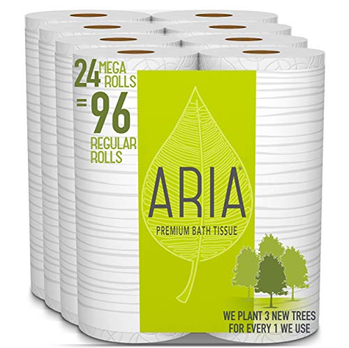 Product Cover Aria Premium, Earth Friendly Toilet Paper, 24 Mega Rolls, 24 = 96 Regular Rolls, 4 Packs of 6 Rolls