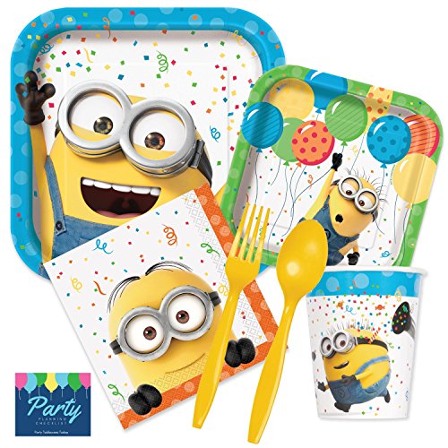 Product Cover Despicable Me Minions Party Supplies Pack - Tableware for 16 Guests - Dinner Plates, Dessert Plates, Napkins, Cutlery, Cups