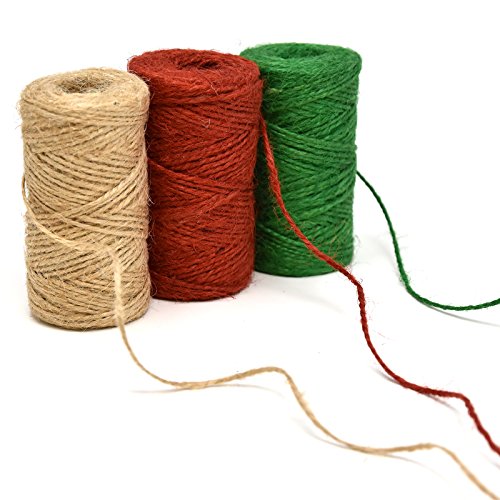 Product Cover Gift Boutique Christmas Baker's Jute Twine, 3 Rolls of Red, Green and Natural Holiday Decorative String for Arts 'n' Crafts, Packing, Wrapping and Party Supplies, 450 Feet