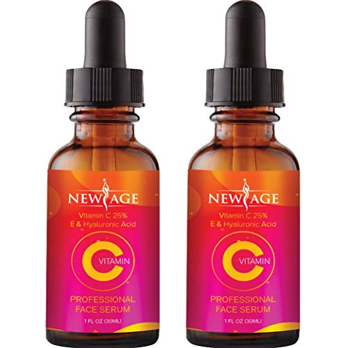 Product Cover (2-PACK) Vitamin C Serum with Hyaluronic Acid for Face and Eyes - Natural Anti Aging Eye Serum - Facial Serum Fades Age Spots and Sun Damage - By New Age