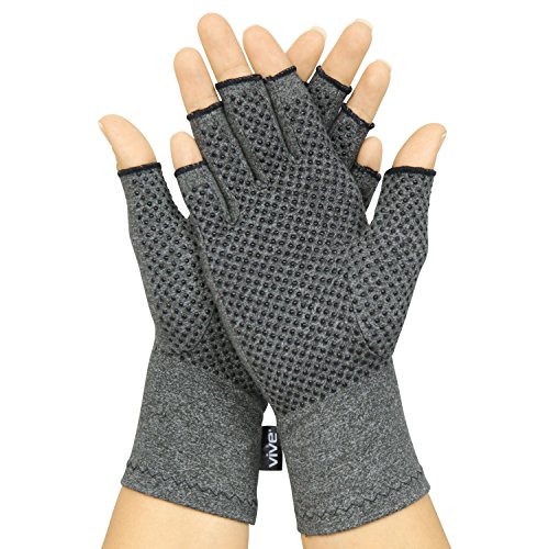 Product Cover Vive Arthritis Gloves with Grips - Men & Women Textured Fingerless Compression - Open Finger Hand Gloves for Rheumatoid and Osteoarthritis - Arthritic Joint Pain Relief for Computer Typing (Medium)