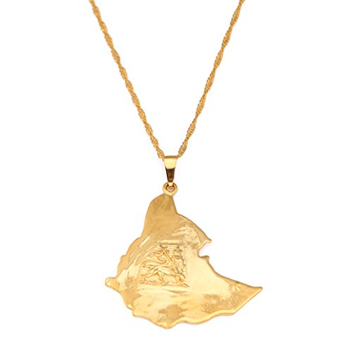 Product Cover 24K Gold Plated Map of Ethiopian Lion Pendant Necklace Africa Gold Chain Necklace Map Jewelry