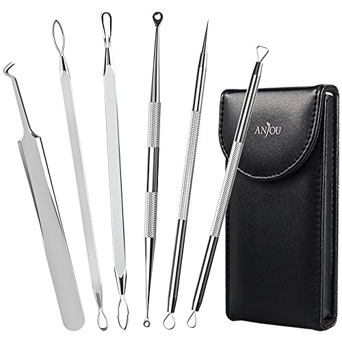 Product Cover Anjou Blackhead Remover Comedone Extractor, Curved Blackhead Tweezers Kit, 11-Heads Professional Stainless Pimple Acne Blemish Removal Tools Set, Silver