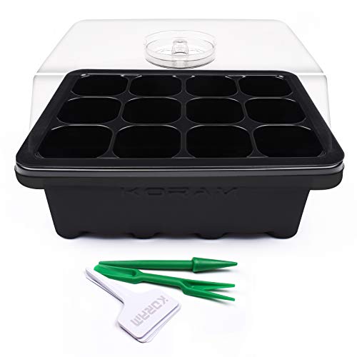 Product Cover KORAM 10 Sets Seed Starter Tray 120 Cells Seed Tray Plant Germination Kit Garden Seed Starting Tray with Dome and Base Plus Plant Tags Hand Tool Kit, Black - Garden Gift