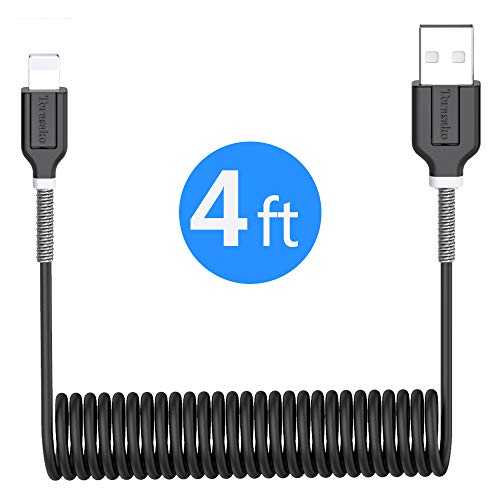 Product Cover Coiled Charging Cable for Car(4 Feet, 1.2 Meters), Terasako Retractable Car Charger Cord - Black