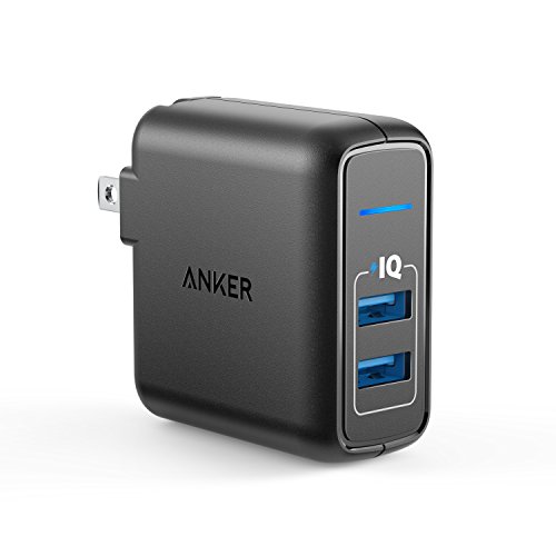 Product Cover Anker Elite USB Charger, Dual Port 24W Wall Charger, PowerPort 2 with PowerIQ and Foldable Plug for Iphone XS/Max/XR/X/8/7/6/Plus, Ipad and more