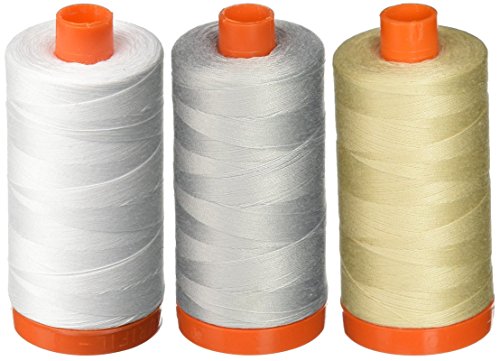 Product Cover 3-PACK - Aurifil 50WT - White + Dove + Light Beige, Solid - Mako Cotton Thread - 1422Yds EACH