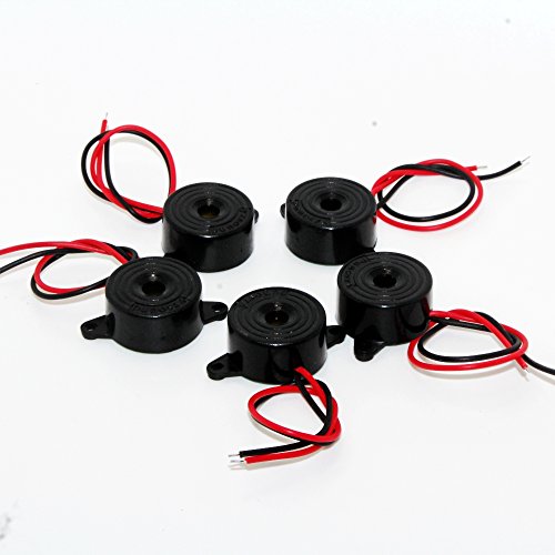 Product Cover DIKAVS 5Pcs 3-24V Small Enclosed Piezo Electronic Buzzer Alarm 95DB w/Wires