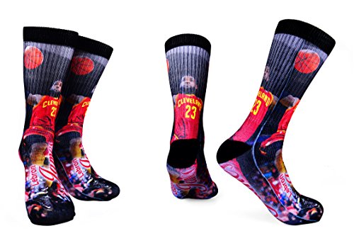 Product Cover Forever Fanatics Lebron James #23 Basketball Crew Socks ✓ Lebron James Autographed ✓ One Size Fits 6-13 ✓ Ultimate Basketball Fan Gift
