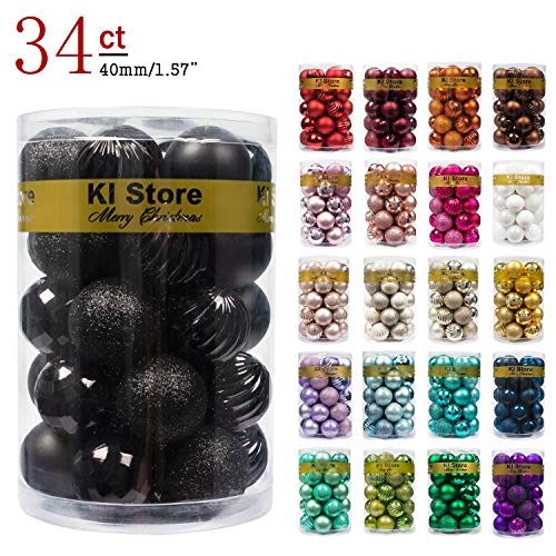 Product Cover KI Store 34ct Christmas Ball Ornaments 1.57-Inch Small Black Shatterproof Christmas Tree Balls Decorations for Xmas Halloween Decoration Tree Ornaments Hooks Included 40mm