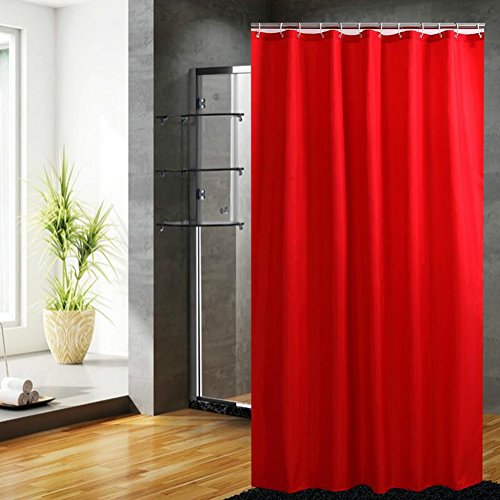 Product Cover Fanjow Fabric Shower Curtain Water Repellent Bathroom Shower Curtain Solid Color Polyester Bath Curtain With 12 Hooks, Fashion Decorative Shower Curtain (72Wx72L, Red)