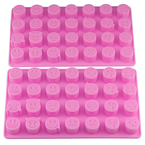 Product Cover Mujiang 28-cavity Emoji Emoticon Cake Moulds Smiley Silicone Candy Baking Chocolate Molds Pack of 2