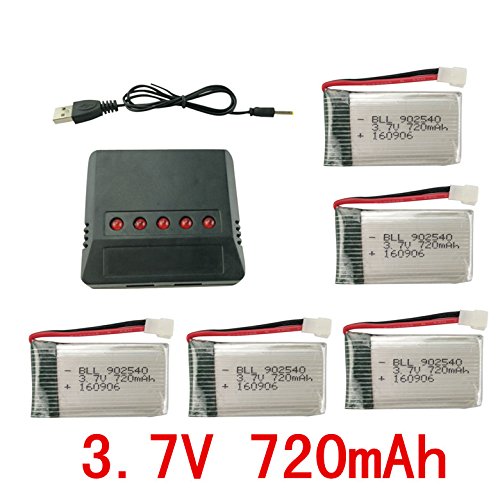 Product Cover sea jump Lipo Battery Charger + 5Pcs 3.7V 720mAh Battery 5 in 1for Syma X5C X5C-1 X5A X5 X5SC X5SW H5C V931