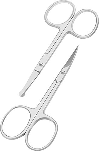 Product Cover Curved and Rounded Facial Hair Scissors for Men - Mustache, Nose Hair & Beard Trimming Scissors, Safety Use for Eyebrows, Eyelashes, and Ear Hair - Professional Stainless Steel