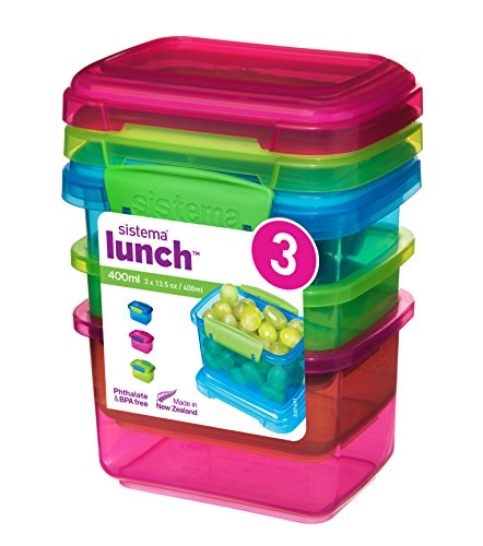 Product Cover Sistema Lunch Collection Food Storage Containers, 1.6 Cup, 3 Pack, Blue/Green/Pink | Great for Meal Prep | BPA Free, Reusable