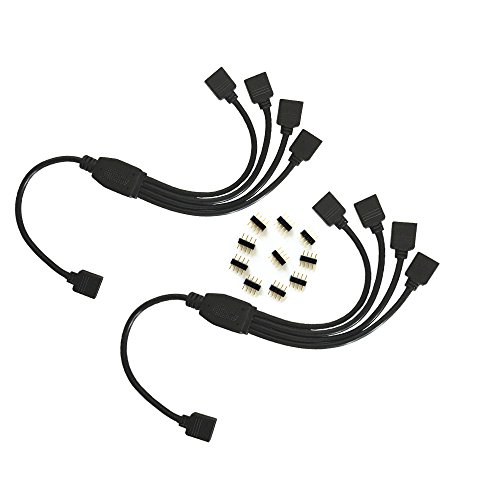 Product Cover 2 pcs black 4 Pins LED Splitter Cable LED Strip Connector 4 Way Splitter Y Splitter for One to four RGB 5050 3528 LED Light Strips with 10x Male 4 Pin Plugs -30cm/12inch Long
