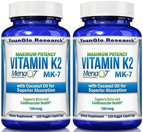 Product Cover Vitamin K2 MK7 - MenaQ7 and Coconut Oil for Superior Absorption - 120 Soy-Free Non-GMO Vegetarian Liquid Caps 100 mcg. (2 Pack)