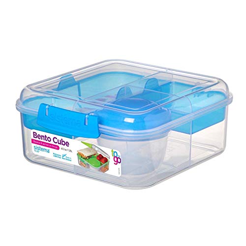 Product Cover Sistema 216852 To Go Collection Bento Cube Lunch Box, Small, Clear/Blue Klips
