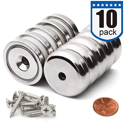 Product Cover Super Power Neodymium Cup Magnets with 95 LBS Pull Capacity Each, 1.26 inch x 0.3 inch - Pack of 10