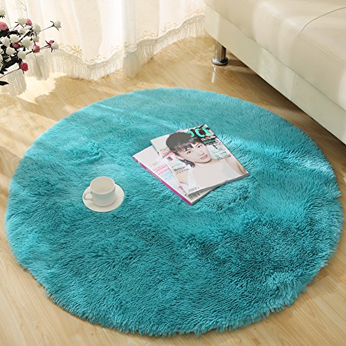 Product Cover YJ.GWL Ultra Soft Round Blue Area Rugs for Bedroom Kids Room Fluffy Baby Nursery Carpet Mat Home Decor 4 Feet