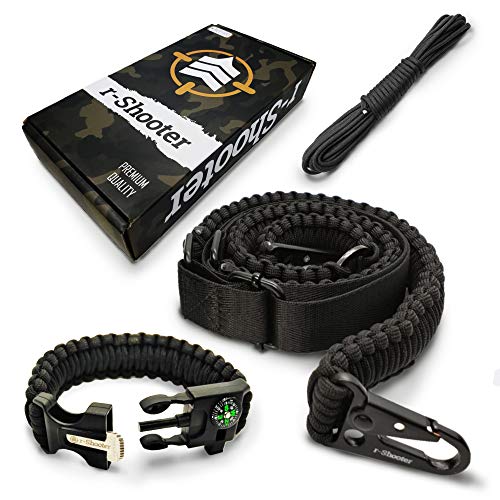 Product Cover Traditional 2-Point 550 Paracord Rifle Sling | Two Point Gun Shoulder Strap Durable & Adjustable | Ideal for Tactical Shooting, Hunting& Emergency Situations (Black+Bracelet)