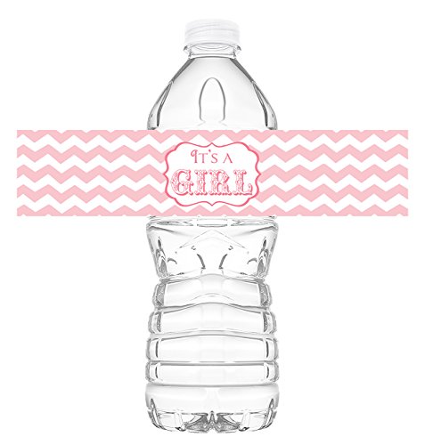 Product Cover POP parties It's A Girl Bottle Wraps - 20 Baby Shower Water Bottle Labels - Baby Shower Decorations - Made in The USA