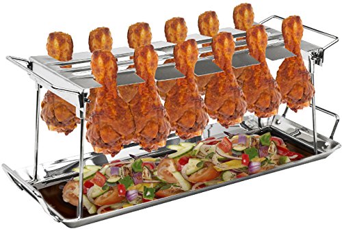 Product Cover Sorbus Chicken Leg Grill Rack 12 Slot - for Chicken Legs or Wings - Chicken Drumstick Roaster for Oven, Smoker, or Grill, Great for Barbeques, Picnics (Chicken Grill Rack - Silver)