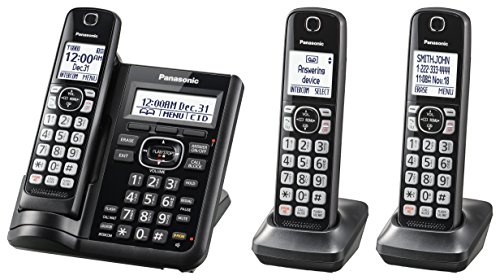 Product Cover PANASONIC Cordless Phone System with Answering Machine, One-Touch Call Block, Enhanced Noise Reduction, Talking Caller ID and Intercom Voice Paging - 3 Handsets - KX-TGF543B (Black)