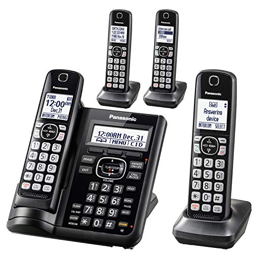 Product Cover Panasonic Cordless Phone System with Answering Machine, One-Touch Call Block, Enhanced Noise Reduction, Talking Caller ID and Intercom Voice Paging - 4 Handsets - KX-TGF544B (Black)