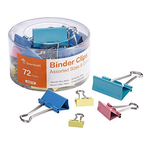 Product Cover Bonsaii Binder Clip with Assorted Colors, Assorted Sizes, 72 pcs Per Tub, for Office Supplies (A8219)
