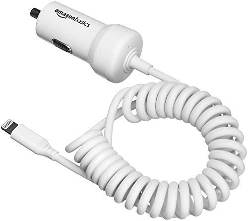 Product Cover AmazonBasics Coiled Cable Lightning Car Charger, 1.5 Foot, White