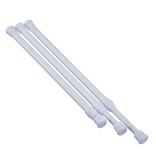 Product Cover Hotop 3 Pack Cupboard Bars Tensions Rod Spring Curtain Rod, Adjustable Width (11.81-20 Inches, White)