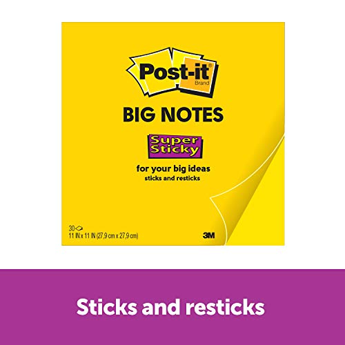 Product Cover Post-it Super Sticky Big Notes, 11 x 11 Inches, 30 Sheets/Pad, 1 Pad (BN11), Large Bright Yellow Paper, Super Sticking Power, Sticks and Resticks