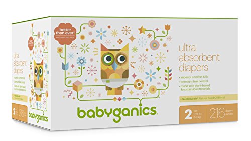 Product Cover Diapers, Size 2, 216 ct, Babyganics Ultra Absorbent Diapers, Packaging May Vary