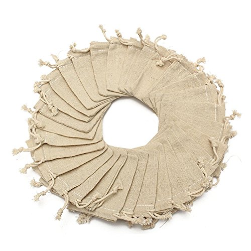 Product Cover 30Pcs Burlap Favor Bags with Drawstring Fabric Jewelry Pouch Sacks 3.9'' x 3.1''