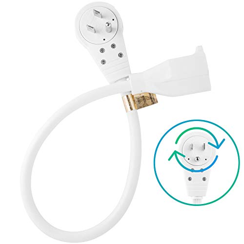 Product Cover Maximm Cable 1 Foot 360° Rotating Flat Plug Extension Cord/Wire, 3 Prong Grounded Wire 16Awg Power Cord - White - UL Listed