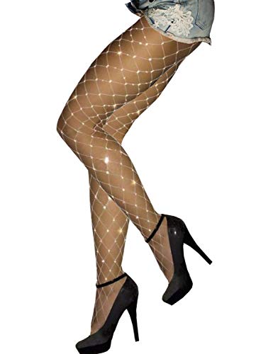 Product Cover Betteraim Women's Hollow Out Rhinestone Fishnet Pantyhose Tights (Free Size, White)