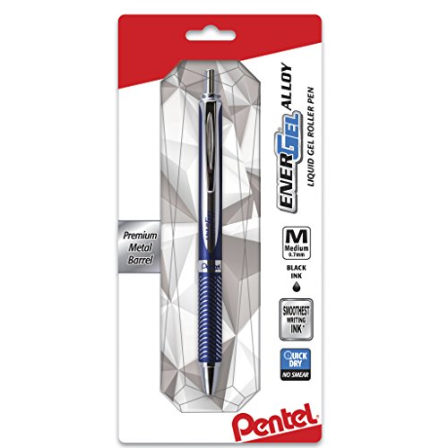 Product Cover Pentel Energel Alloy Retractable Liquid Gel Pen, (0.7mm) Medium Line, Navy Blue Barrel,1-Pk Black Ink (BL407CBPA)
