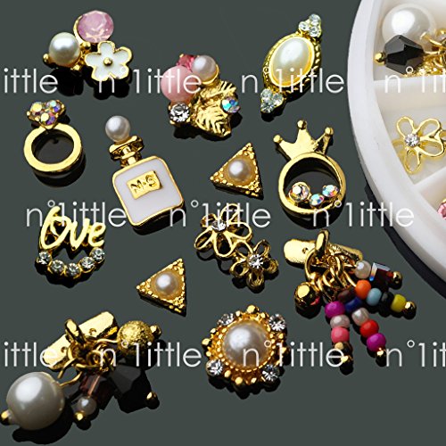Product Cover n.1ittle 13 Pcs 3D Nail Art Gold Flower Ring Decoration Alloy/Pearl Jewelry Rhinestone