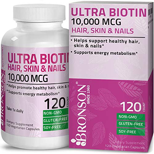 Product Cover Ultra Biotin 10,000 Mcg Hair Skin and Nails Supplement, Non-GMO, Gluten Free, Soy Free, 120 Vegetarian Capsules