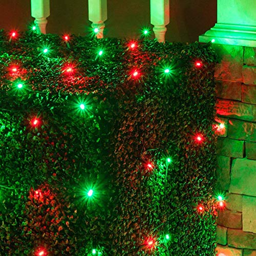 Product Cover Set of 100 LED Red and Green Net Lights -Christmas Net Lights, Outdoor Christmas Decorations, Green Wire (4 x 6 ft, 5mm Lights, Red/Green)