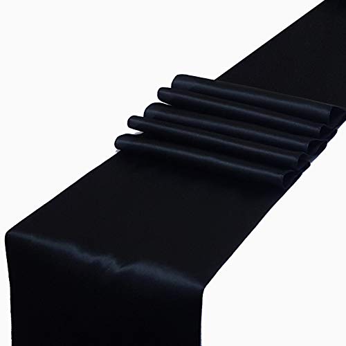 Product Cover Parfair Dessin Pack of 5 Satin Table Runners 12 x 108 inch for Wedding Banquet Halloween Party Decoration, Bright Silk and Smooth Fabric Party Table Runner - Black