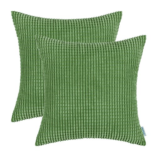 Product Cover CaliTime Pack of 2 Comfy Throw Pillow Covers Cases for Couch Sofa Bed Decoration Comfortable Supersoft Corduroy Corn Striped Both Sides 18 X 18 Inches Forest Green