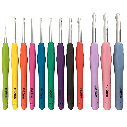 Product Cover Best 12 Crochet Hook Set with Ergonomic Handles for Extreme Comfort. Extra Long Crochet Hooks Perfect for Arthritic Hands-  Smooth Needles for Superior Results and to use with All Patterns and Yarns.