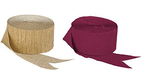 Product Cover Dark Metallic Gold and Maroon Burgundy Crepe Paper Streamers (2 Rolls Each Color) MADE IN USA!