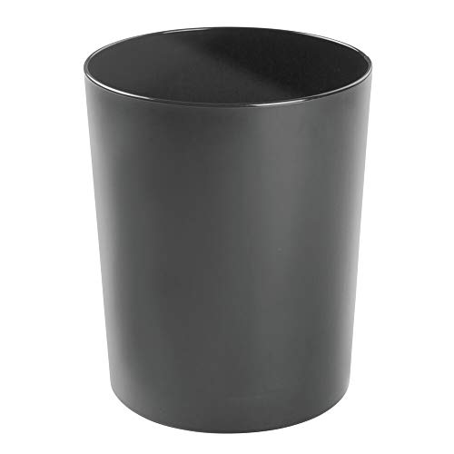 Product Cover mDesign Round Metal Small Trash Can Wastebasket, Garbage Container Bin for Bathrooms, Powder Rooms, Kitchens, Home Offices - Durable Steel - Black